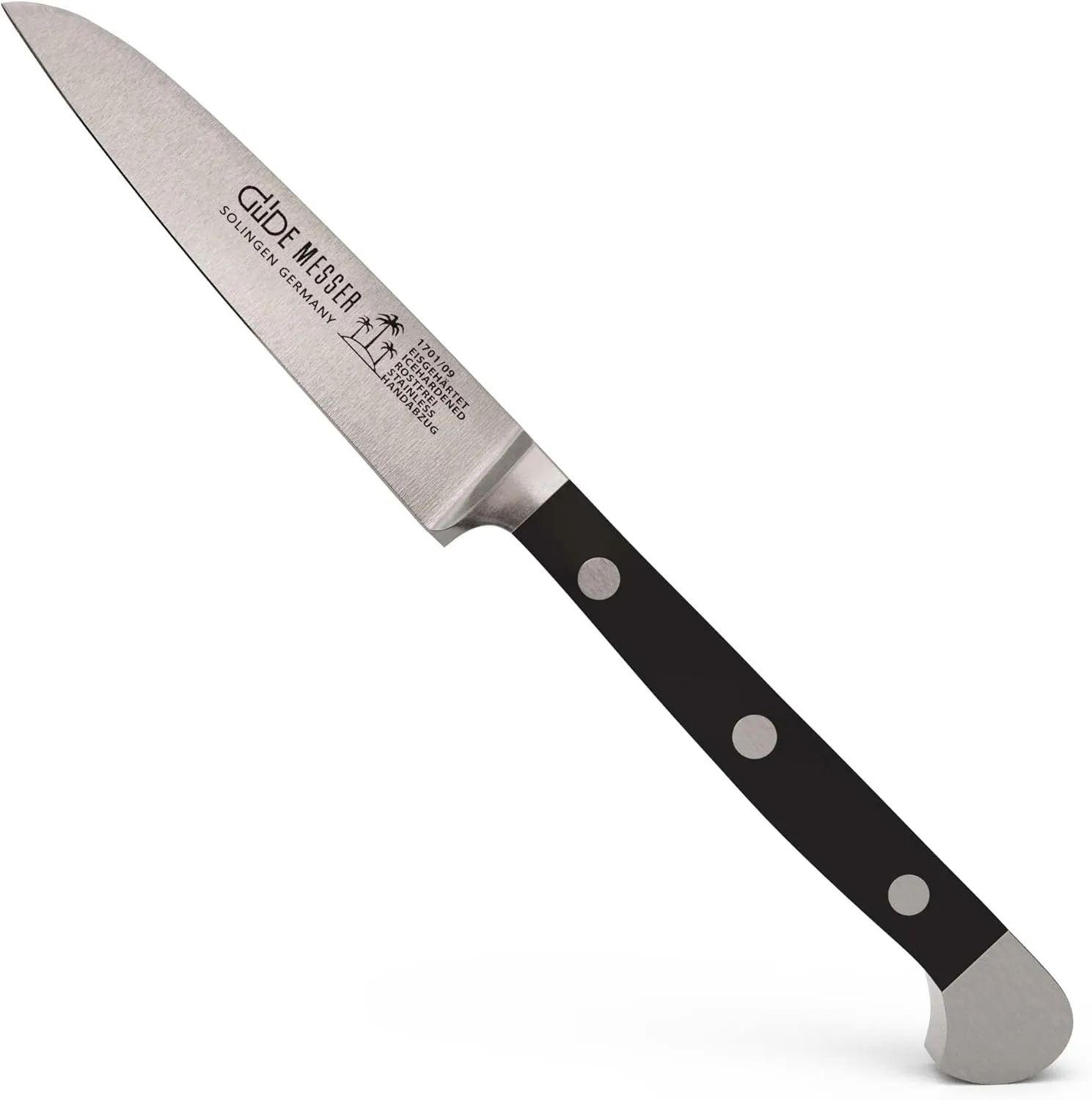 Güde Alpha Series Hand Forged/Sharpened Paring Knife Knife With Black Hostaform Handle 3-In, Made in Solingen, Germany Since 1910