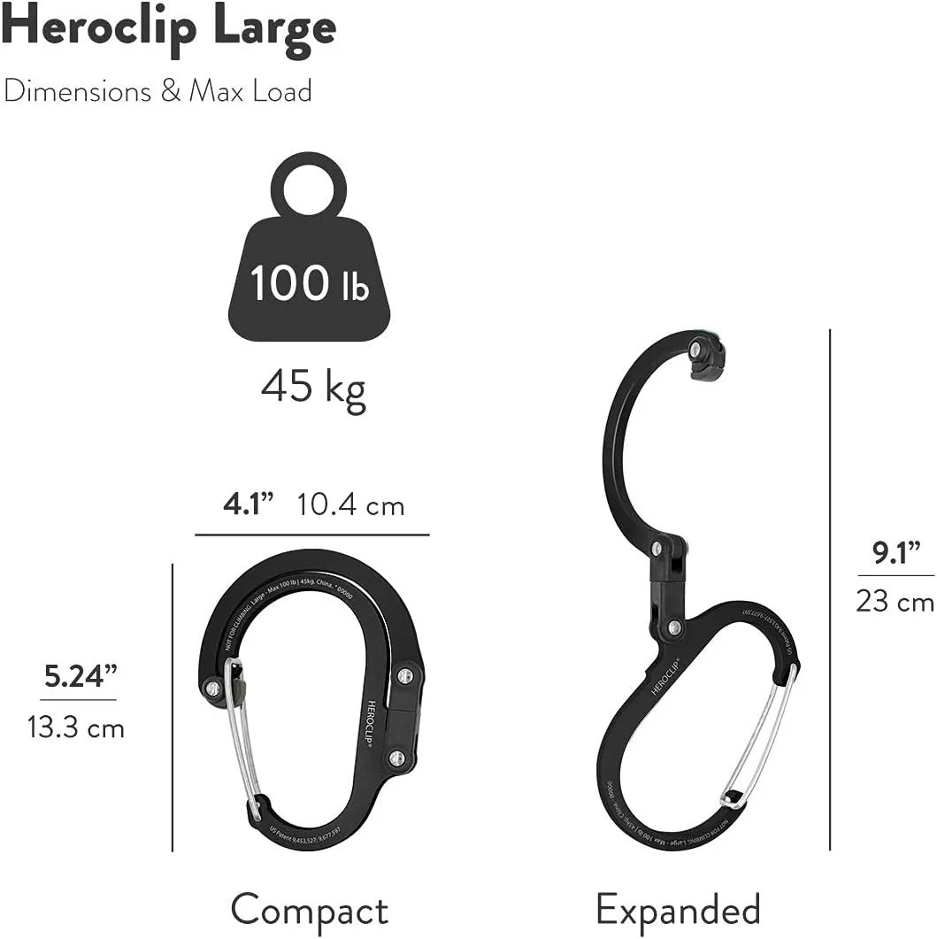 GEAR AID HEROCLIP (Large) Carabiner Gear Clip and Hook for Hanging Heavy Duty Items, Camping Backpacks, Suitcases, Kayaks, Bicycles, Garage Organization and More