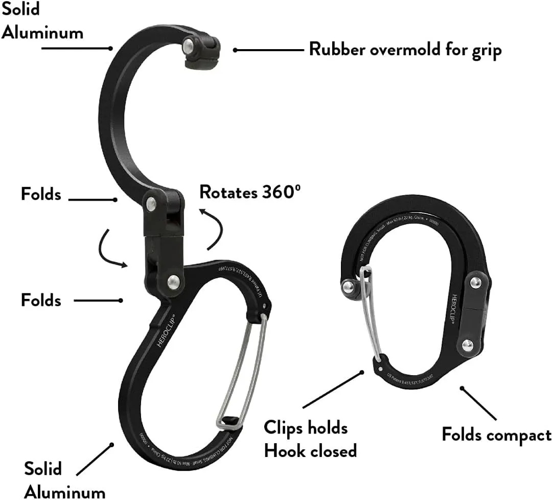 GEAR AID HEROCLIP (Large) Carabiner Gear Clip and Hook for Hanging Heavy Duty Items, Camping Backpacks, Suitcases, Kayaks, Bicycles, Garage Organization and More