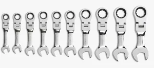 GEARWRENCH 10 Pc. 12 Pt. Stubby Flex Head Ratcheting Combination Wrench Set, Metric - 9550