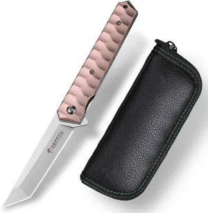 Geometric Pocket Knife EDC For Men Sharp Tactical Folding Knife With Holster With Clip Glass Breaker Everyday Carry Knifes Camping Hunting Knives （Rose Gold）