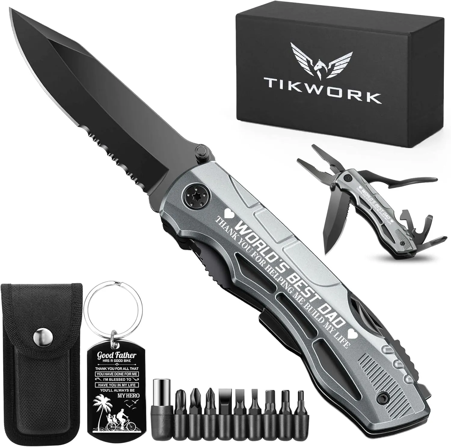 Gifts for Dad from Daughter Son,Multitool Pocket Knife "WORLD'S BEST DAD " Christmas Fathers Day Birthday Gifts,Survival Tools for Climbing,Camping,Cycling,Hiking