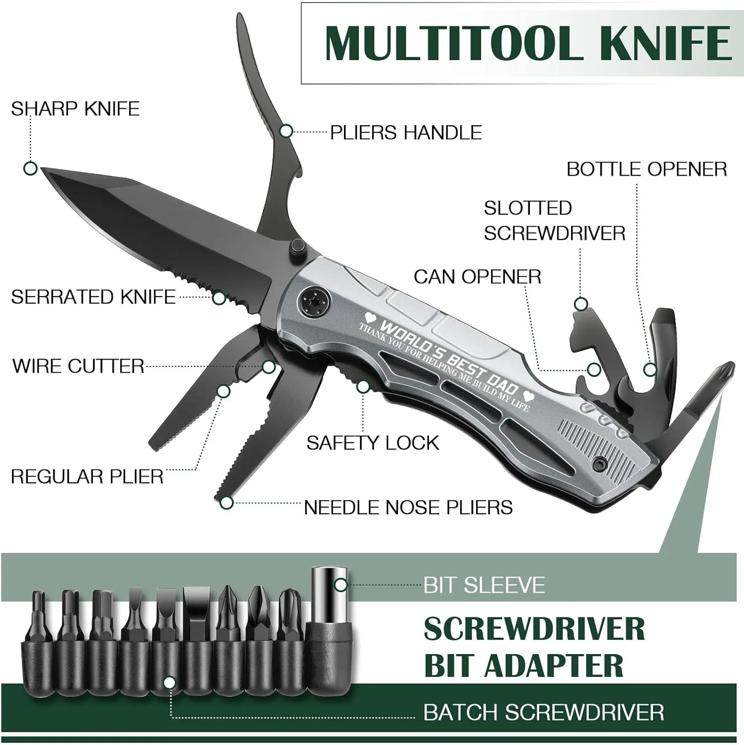 Gifts for Dad from Daughter Son,Multitool Pocket Knife "WORLD'S BEST DAD " Christmas Fathers Day Birthday Gifts,Survival Tools for Climbing,Camping,Cycling,Hiking