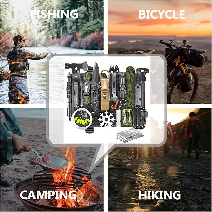 Gifts for Men Dad Husband, Survival Gear and Equipment Kit 30 in 1, Cool Gadget Tactical First Aid Supplies Tool Kit for Outdoor Emergency Camping Hiking Fishing Hunting