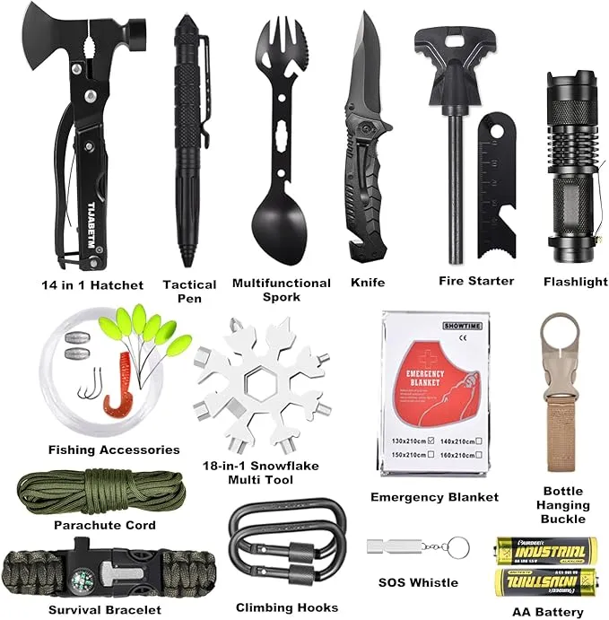 Gifts for Men Dad Husband, Survival Gear and Equipment Kit 30 in 1, Cool Gadget Tactical First Aid Supplies Tool Kit for Outdoor Emergency Camping Hiking Fishing Hunting