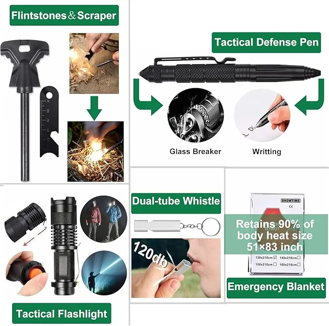 Gifts for Men Dad Husband, Survival Gear and Equipment Kit 30 in 1, Cool Gadget Tactical First Aid Supplies Tool Kit for Outdoor Emergency Camping Hiking Fishing Hunting