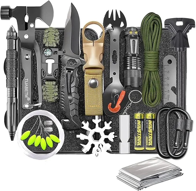Gifts for Men Dad Husband, Survival Gear and Equipment Kit 30 in 1, Cool Gadget Tactical First Aid Supplies Tool Kit for Outdoor Emergency Camping Hiking Fishing Hunting