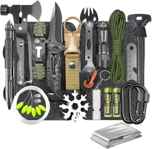 Gifts for Men Dad Husband, Survival Gear and Equipment Kit 30 in 1, Cool Gadget Tactical First Aid Supplies Tool Kit for Outdoor Emergency Camping Hiking Fishing Hunting