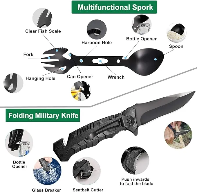 Gifts for Men Dad Husband, Survival Gear and Equipment Kit 30 in 1, Cool Gadget Tactical First Aid Supplies Tool Kit for Outdoor Emergency Camping Hiking Fishing Hunting