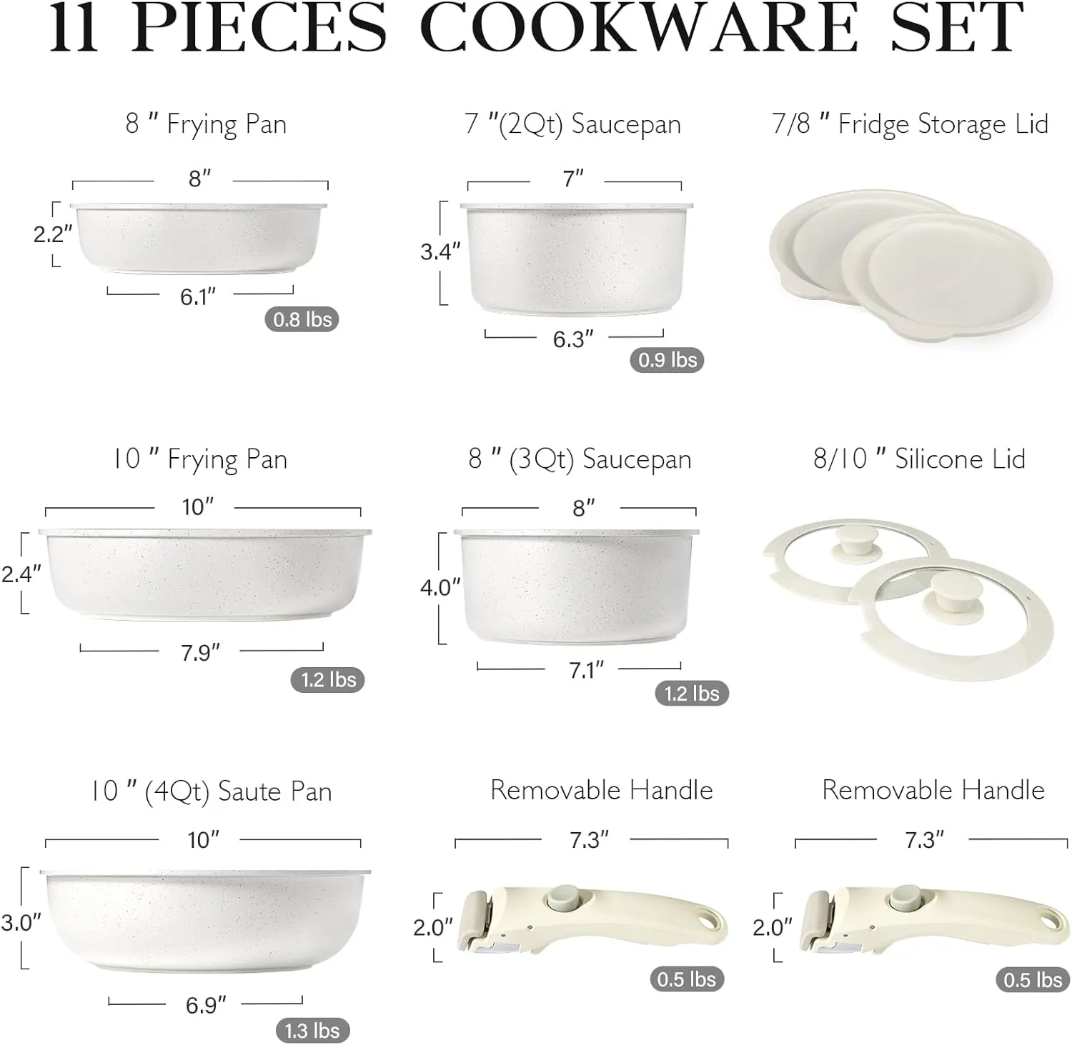 GiPP 11Pcs Pots and Pans Set Non Stick, Cookware Sets Nonstick Detachable Handle, Induction Kitchen Set Removable Handle, RV Cookware set, Oven Safe