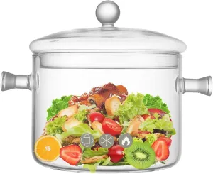 Glass Cooking Pots, 1.9L/64OZ Heat-Resistant Borosilicate Glass Saucepan with Cover, Cookware Set Stovetop Pot for Soup, Pasta,& Baby Food (64OZ)