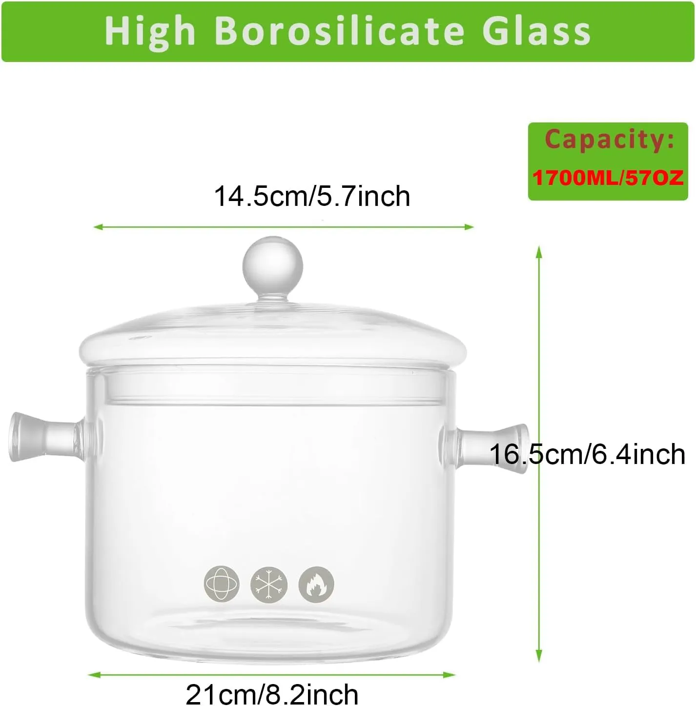 Glass Cooking Pots, 1.9L/64OZ Heat-Resistant Borosilicate Glass Saucepan with Cover, Cookware Set Stovetop Pot for Soup, Pasta,& Baby Food (64OZ)
