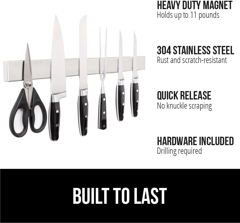 GORILLA GRIP Heavy Duty Stainless Steel Magnetic Knife Holder, 18 Inch, Hold Up to 6 lbs, Wall Mounted Magnet Strip for Knives, Easy to Install Bar, Secure Store and Organize Kitchen Tools, Art Supply