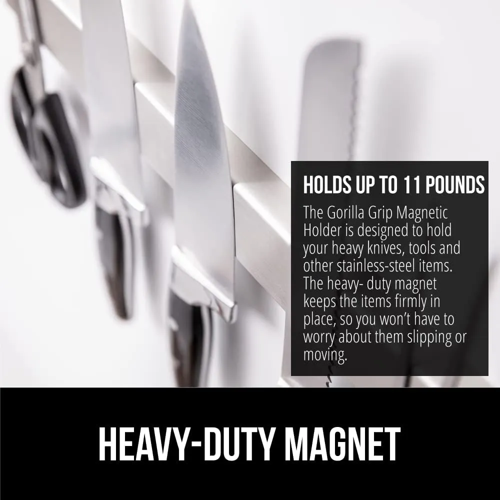 GORILLA GRIP Heavy Duty Stainless Steel Magnetic Knife Holder, 18 Inch, Hold Up to 6 lbs, Wall Mounted Magnet Strip for Knives, Easy to Install Bar, Secure Store and Organize Kitchen Tools, Art Supply