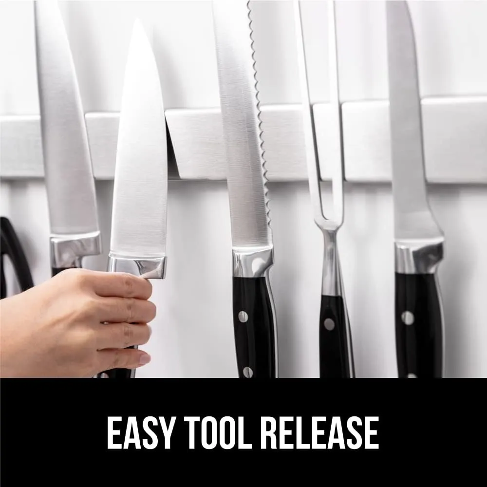 GORILLA GRIP Heavy Duty Stainless Steel Magnetic Knife Holder, 18 Inch, Hold Up to 6 lbs, Wall Mounted Magnet Strip for Knives, Easy to Install Bar, Secure Store and Organize Kitchen Tools, Art Supply