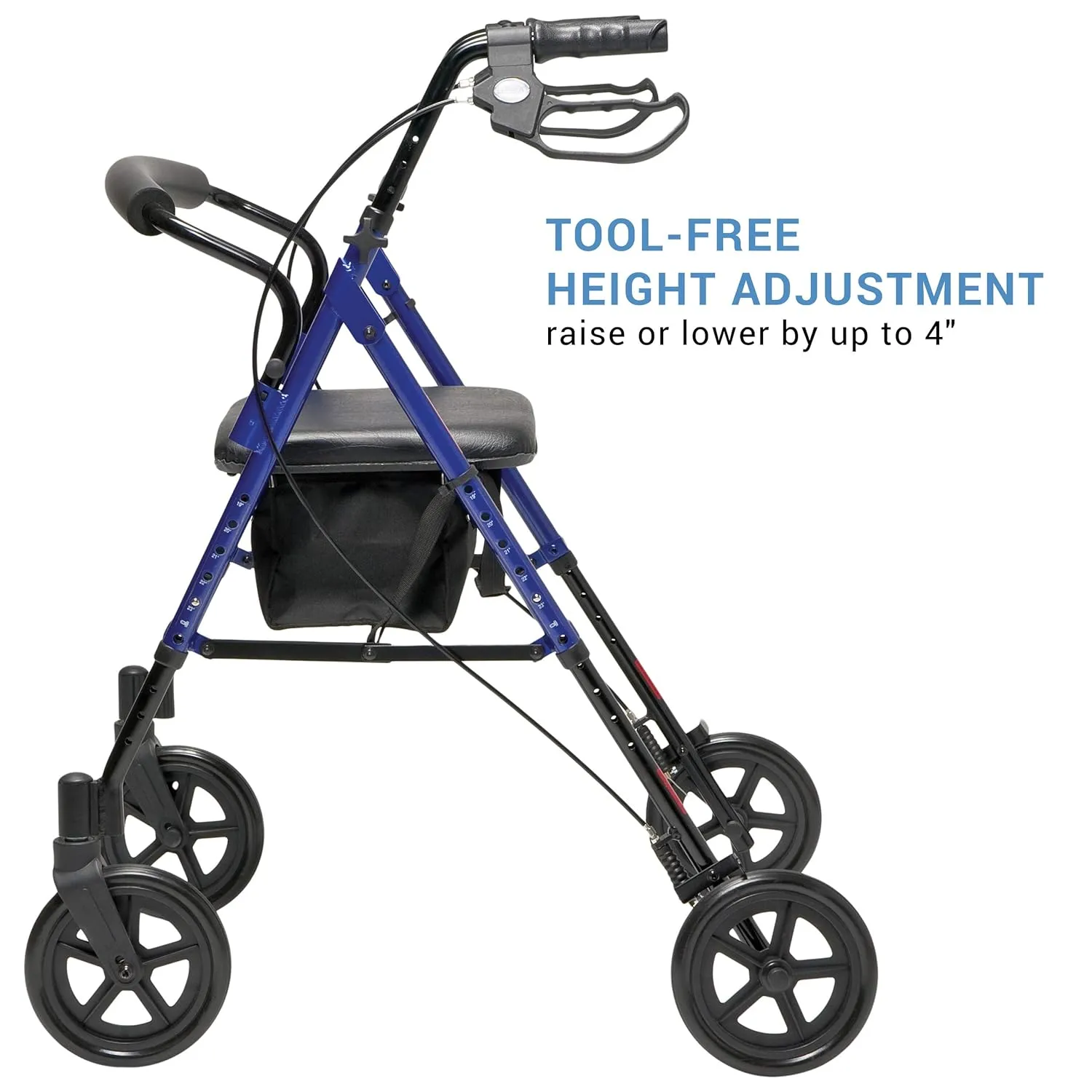 Graham-Field RJ4718B Lumex Set N' Go Wide Rollator Height-Adjustable Walker with Wide Seat, Short and Tall Use, Blue