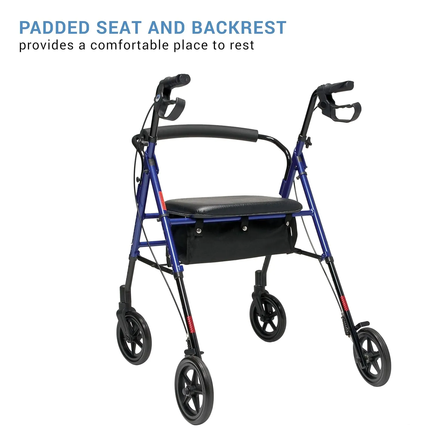 Graham-Field RJ4718B Lumex Set N' Go Wide Rollator Height-Adjustable Walker with Wide Seat, Short and Tall Use, Blue