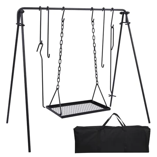 Grill Swing Campfire Grill Stand with Iron Grill Grate,Collapsible Campfire Rack