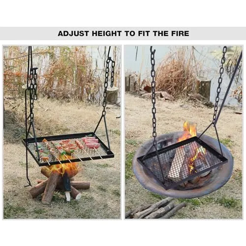 Grill Swing Campfire Grill Stand with Iron Grill Grate,Collapsible Campfire Rack