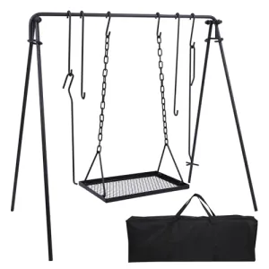 Grill Swing Campfire Grill Stand with Iron Grill Grate,Collapsible Campfire Rack
