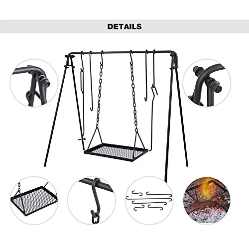 Grill Swing Campfire Grill Stand with Iron Grill Grate,Collapsible Campfire Rack