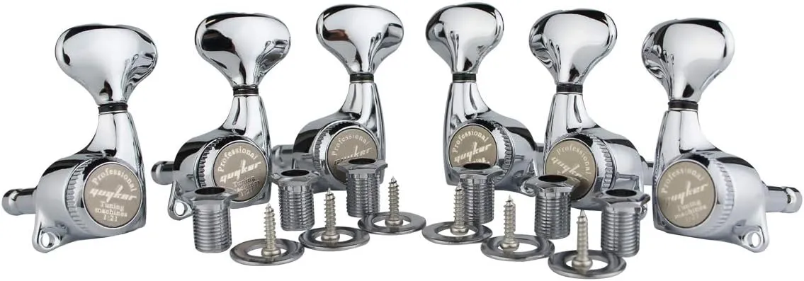 Guyker Guitar Locking Tuners (3L   3R) - 1:21 Lock String Tuning Key Pegs Machine Head Set Replacement for ST TL SG LP Style Electric, Folk or Acoustic Guitars - Chrome