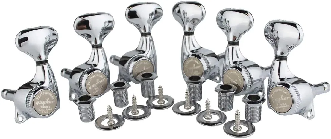 Guyker Guitar Locking Tuners (3L   3R) - 1:21 Lock String Tuning Key Pegs Machine Head Set Replacement for ST TL SG LP Style Electric, Folk or Acoustic Guitars - Chrome
