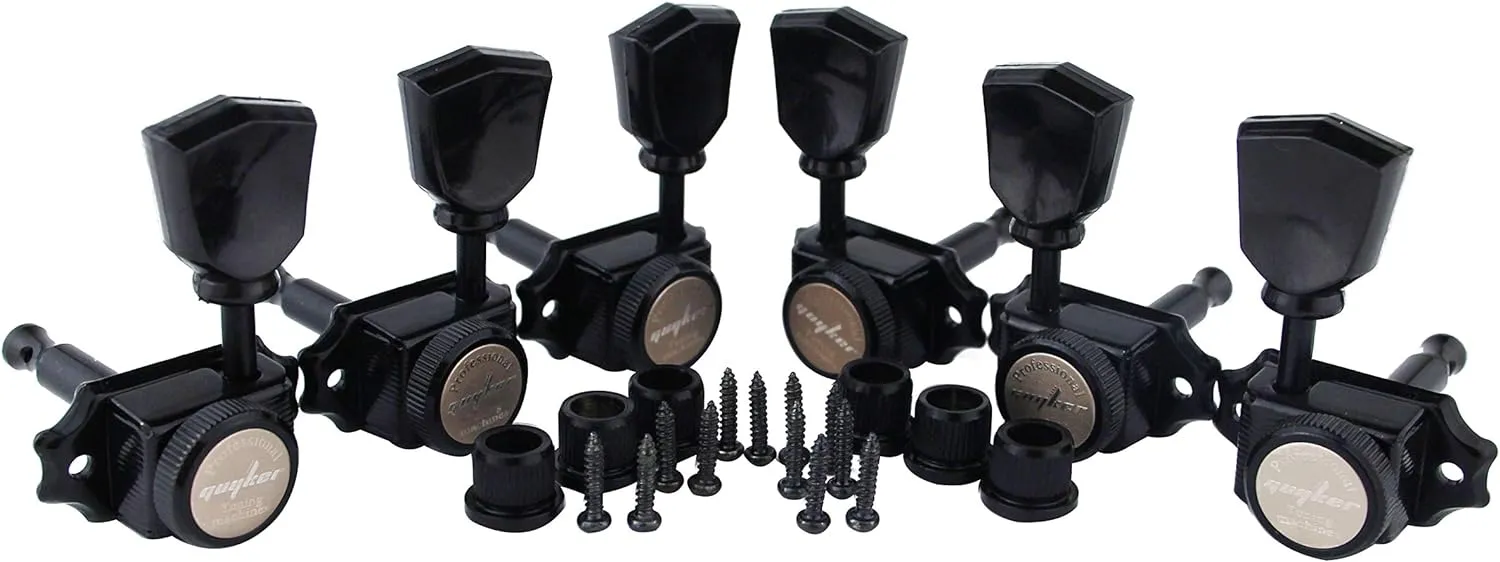 Guyker Locking Guitar Machine Heads (3R   3L) – 1:15 Ratio Lock String Vintage Deluxe Tuning Key Pegs Tuners Set Replacement for Electric, Acoustic or Folk Guitars - Black Handle