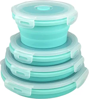 Guyuyii Collapsible Bowl Set - 4 Pack Silicone Food Storage Containers with Lids - Microwave, Dishwasher and Freezer Safe Kitchen Essentials for Meal Prep, Picnics, Camping, RVs, and Busy Families