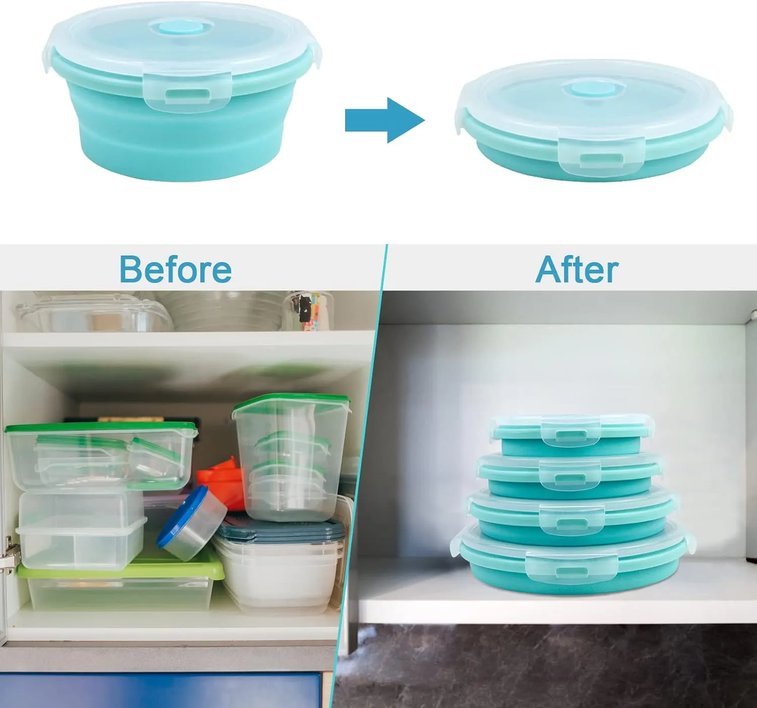 Guyuyii Collapsible Bowl Set - 4 Pack Silicone Food Storage Containers with Lids - Microwave, Dishwasher and Freezer Safe Kitchen Essentials for Meal Prep, Picnics, Camping, RVs, and Busy Families