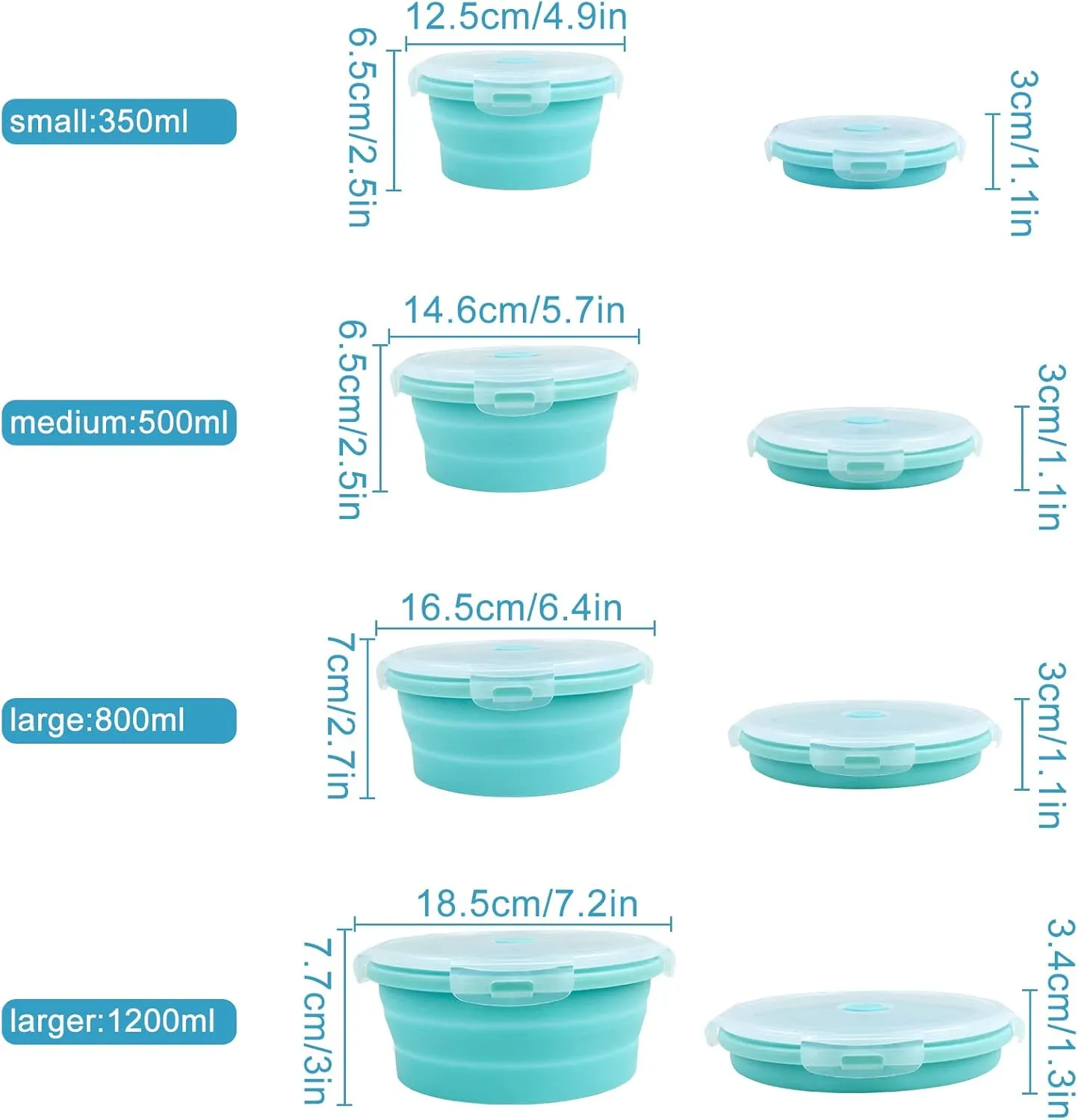 Guyuyii Collapsible Bowl Set - 4 Pack Silicone Food Storage Containers with Lids - Microwave, Dishwasher and Freezer Safe Kitchen Essentials for Meal Prep, Picnics, Camping, RVs, and Busy Families