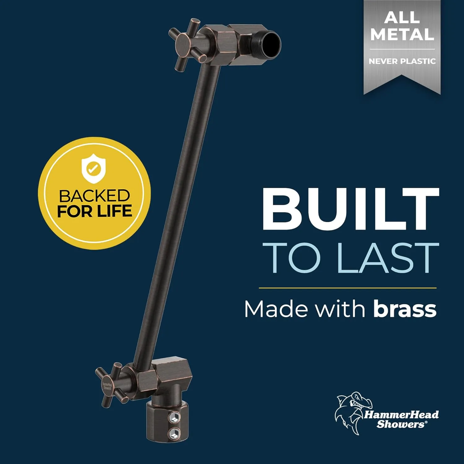 HammerHead Showers® ALL METAL 12 Inch Shower Head Extension Arm - Adjustable Shower Arm Extension Raises Showerhead Height - Shower Extender Arm Supports up to 10lbs — Oil Rubbed Bronze
