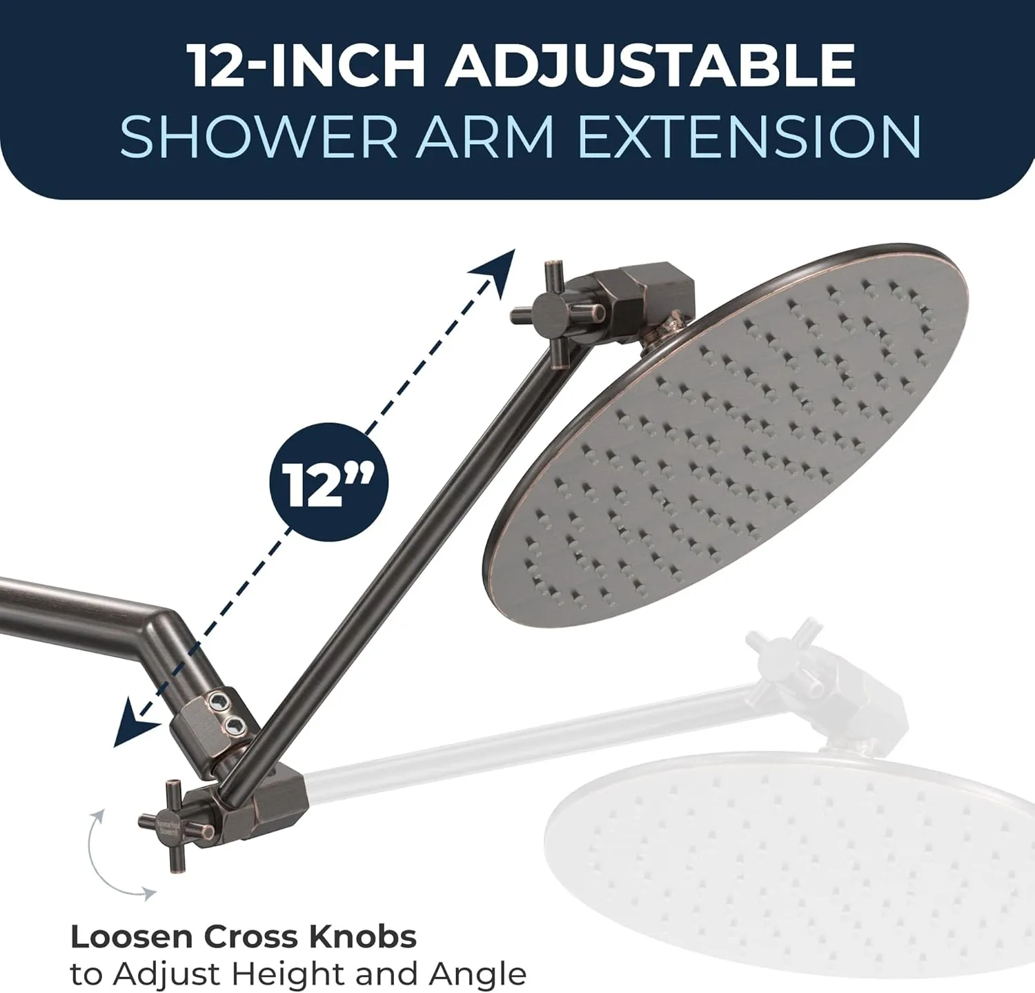 HammerHead Showers® ALL METAL 12 Inch Shower Head Extension Arm - Adjustable Shower Arm Extension Raises Showerhead Height - Shower Extender Arm Supports up to 10lbs — Oil Rubbed Bronze