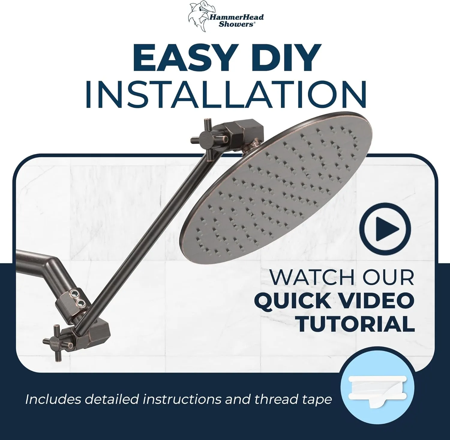 HammerHead Showers® ALL METAL 12 Inch Shower Head Extension Arm - Adjustable Shower Arm Extension Raises Showerhead Height - Shower Extender Arm Supports up to 10lbs — Oil Rubbed Bronze