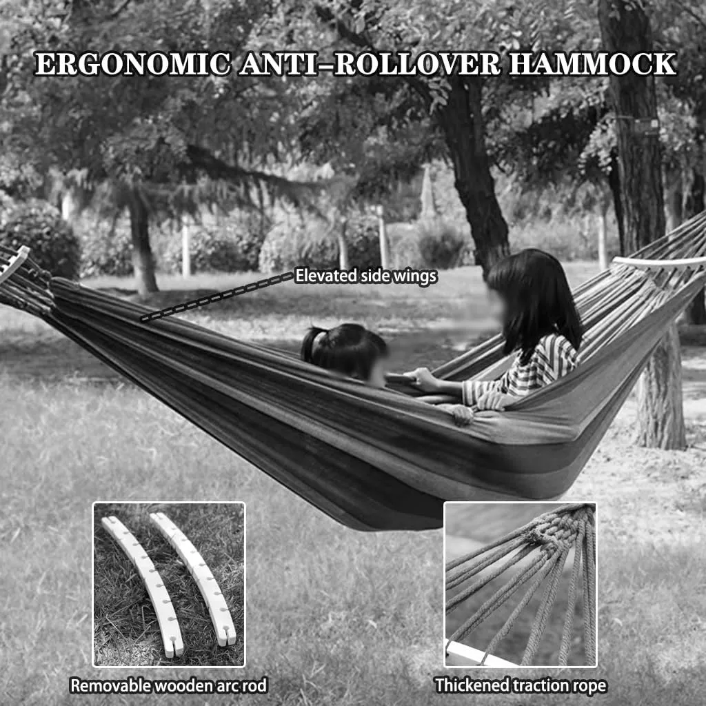 Hammock, Double Hammock for Camping, Hanging Bed Gear for Outdoors Backpacking Survival Or Travel,Portable Canvas Parachute,(Beige-White)