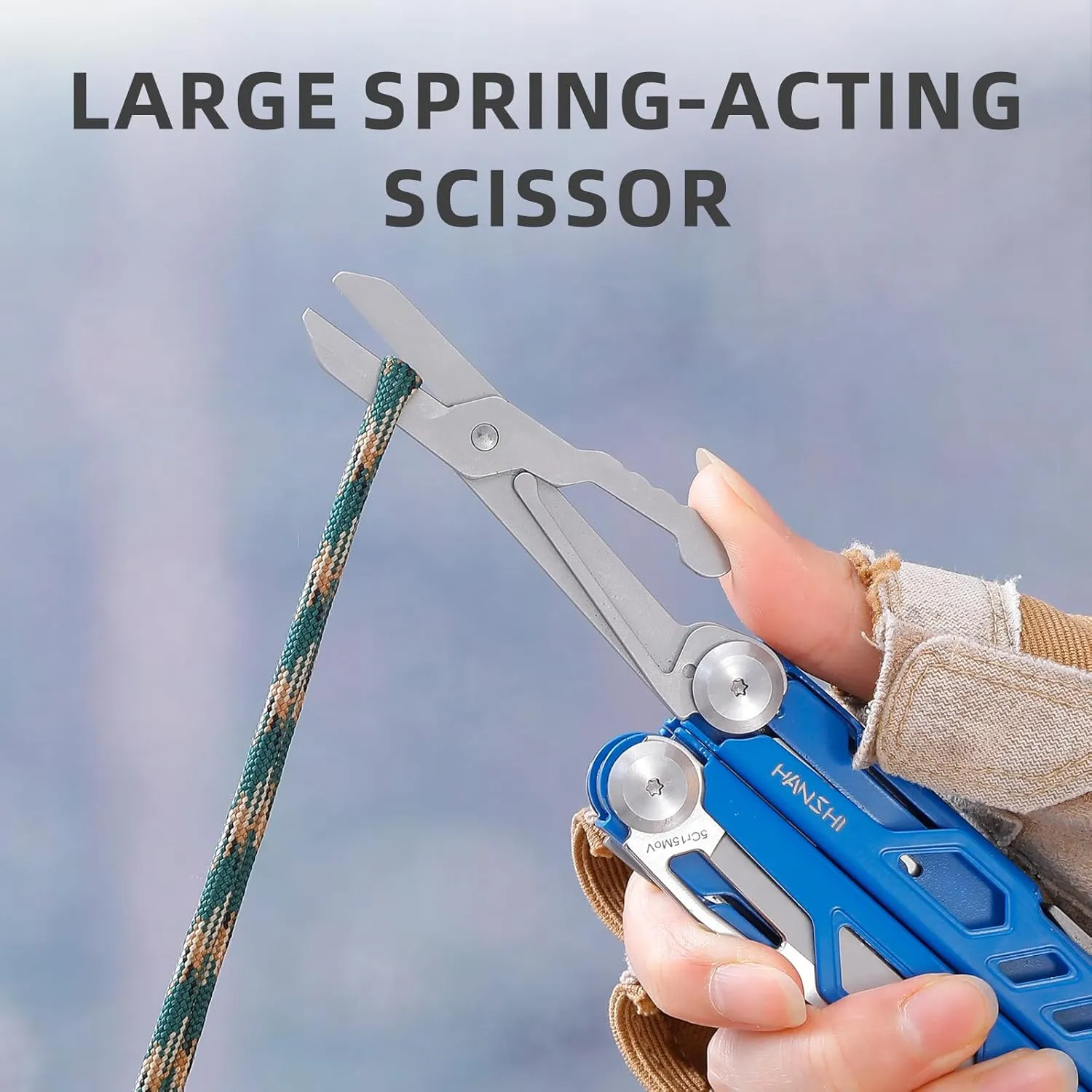 HANSHI 15 in 1 Multitool Pliers with Scissors, Upgraded Heavy Duty Stainless Steel Multi Tool with YG10 Tungsten Steel Replaceable Wire Cutters for Survival, Camping, Hiking,Repair and Gift (Blue)