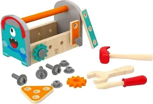 Hape: Fix-It Tool Kit - Monster Design, Wooden Tool Box with Carry Handle, Tool Accessories, Tighten & Loosen The Gears On The Box, Kids Ages 3 