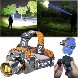 Head-Mounted Induction Zoomable Super Bright Flashlight,LED Rechargeable High Power Headlamp,Waterproof Portable Fishing Light,3 Modes Torch for Outdoor Running Camping (Silver)