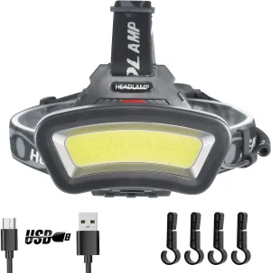 Headlamp LED Headlight Rechargeable 22000 High Lumen USB Head Light, Head Lamp COB Floodlight with Red Light for Adults - Night Fishing, Construction, Maintenance - 90° Adjustable