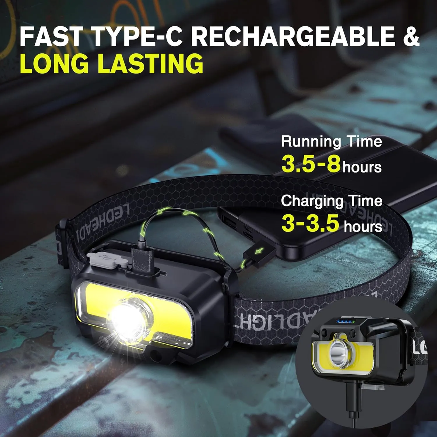 Headlamp Rechargeable, 1300 Lumen Lightweight Bright with White Green Red Headlamp Flashlight, Waterproof Motion Sensor Head Lamp,14 Modes for Outdoor Camping Running Cycling