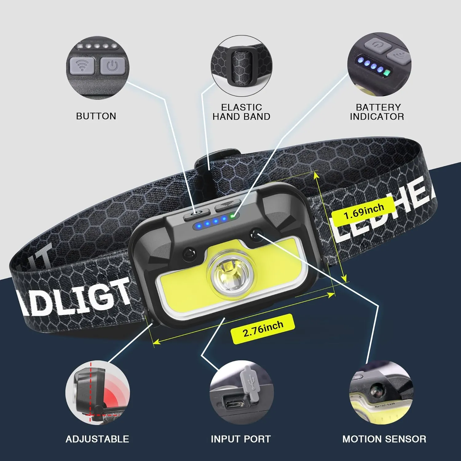 Headlamp Rechargeable, 1300 Lumen Lightweight Bright with White Green Red Headlamp Flashlight, Waterproof Motion Sensor Head Lamp,14 Modes for Outdoor Camping Running Cycling
