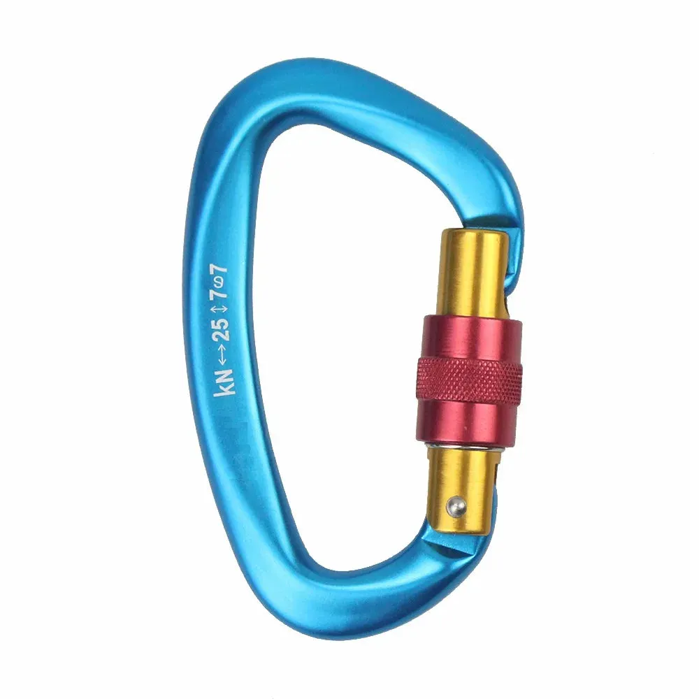 Heavy Duty 25kN Rock Climbing Carabiner | D-Shape Aluminum Locking Carabiner Clip with Safety Screw Lock & Spring-Loaded Gate for Outdoor Mountaineering, Rappelling, Hiking, Rescue, and Gear Kits