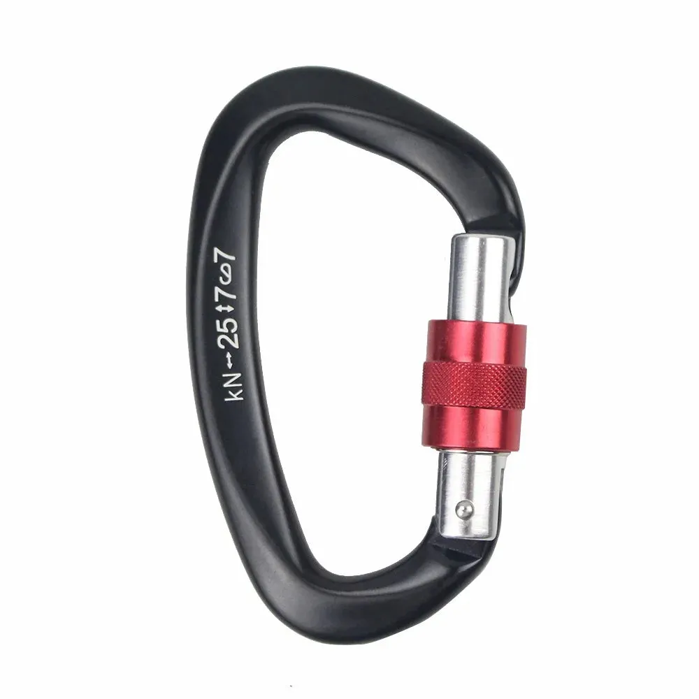 Heavy Duty 25kN Rock Climbing Carabiner | D-Shape Aluminum Locking Carabiner Clip with Safety Screw Lock & Spring-Loaded Gate for Outdoor Mountaineering, Rappelling, Hiking, Rescue, and Gear Kits