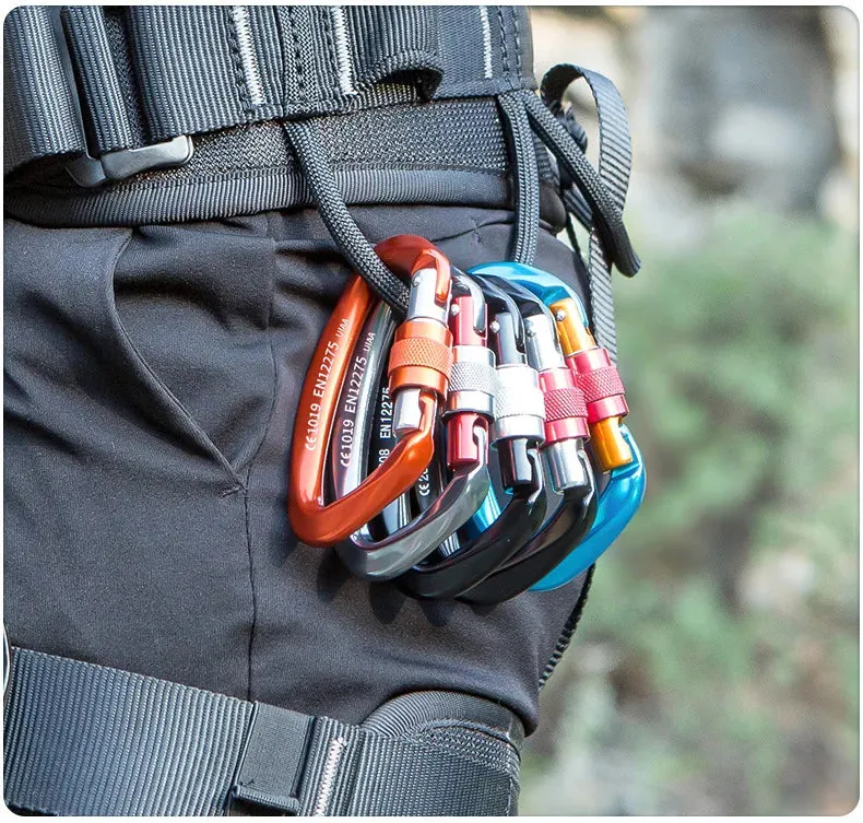 Heavy Duty 25kN Rock Climbing Carabiner | D-Shape Aluminum Locking Carabiner Clip with Safety Screw Lock & Spring-Loaded Gate for Outdoor Mountaineering, Rappelling, Hiking, Rescue, and Gear Kits