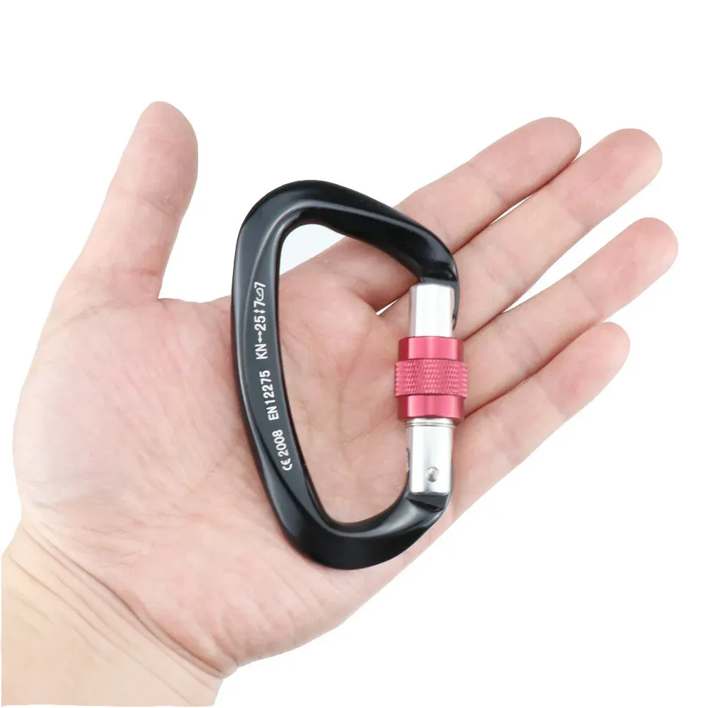 Heavy Duty 25kN Rock Climbing Carabiner | D-Shape Aluminum Locking Carabiner Clip with Safety Screw Lock & Spring-Loaded Gate for Outdoor Mountaineering, Rappelling, Hiking, Rescue, and Gear Kits