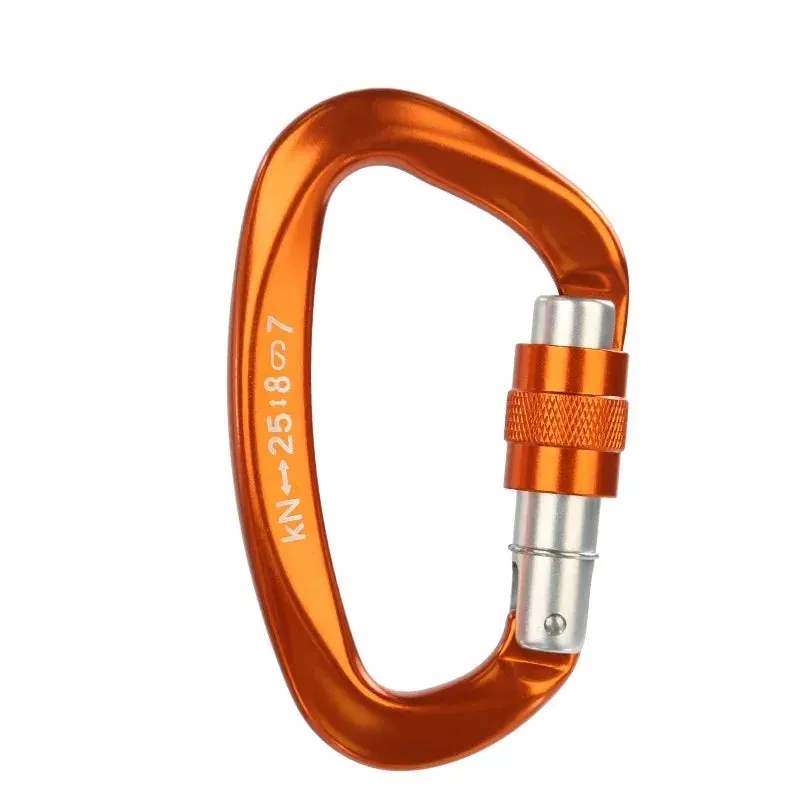 Heavy Duty 25kN Rock Climbing Carabiner | D-Shape Aluminum Locking Carabiner Clip with Safety Screw Lock & Spring-Loaded Gate for Outdoor Mountaineering, Rappelling, Hiking, Rescue, and Gear Kits