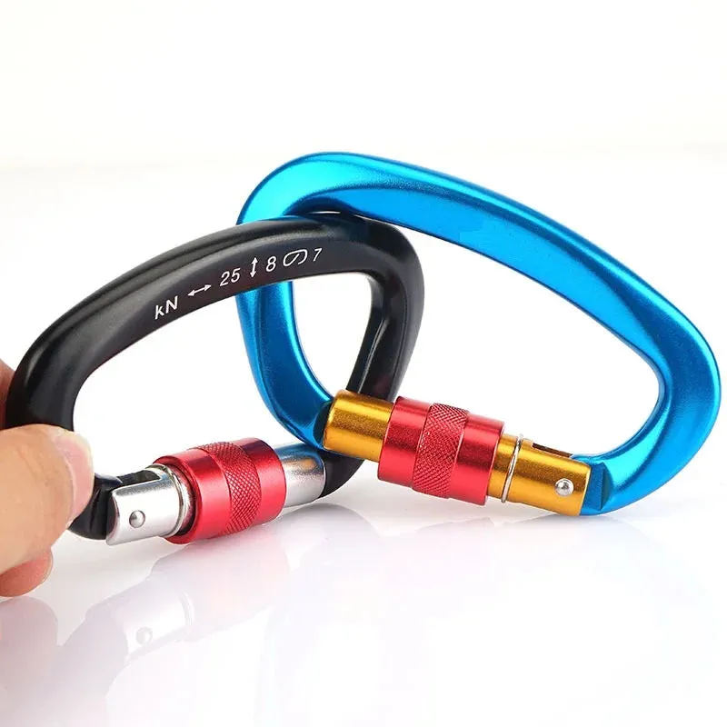 Heavy Duty 25kN Rock Climbing Carabiner | D-Shape Aluminum Locking Carabiner Clip with Safety Screw Lock & Spring-Loaded Gate for Outdoor Mountaineering, Rappelling, Hiking, Rescue, and Gear Kits