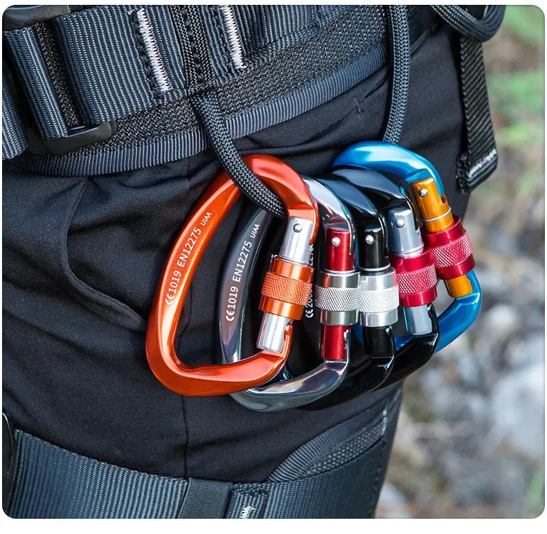 Heavy Duty 25kN Rock Climbing Carabiner | D-Shape Aluminum Locking Carabiner Clip with Safety Screw Lock & Spring-Loaded Gate for Outdoor Mountaineering, Rappelling, Hiking, Rescue, and Gear Kits