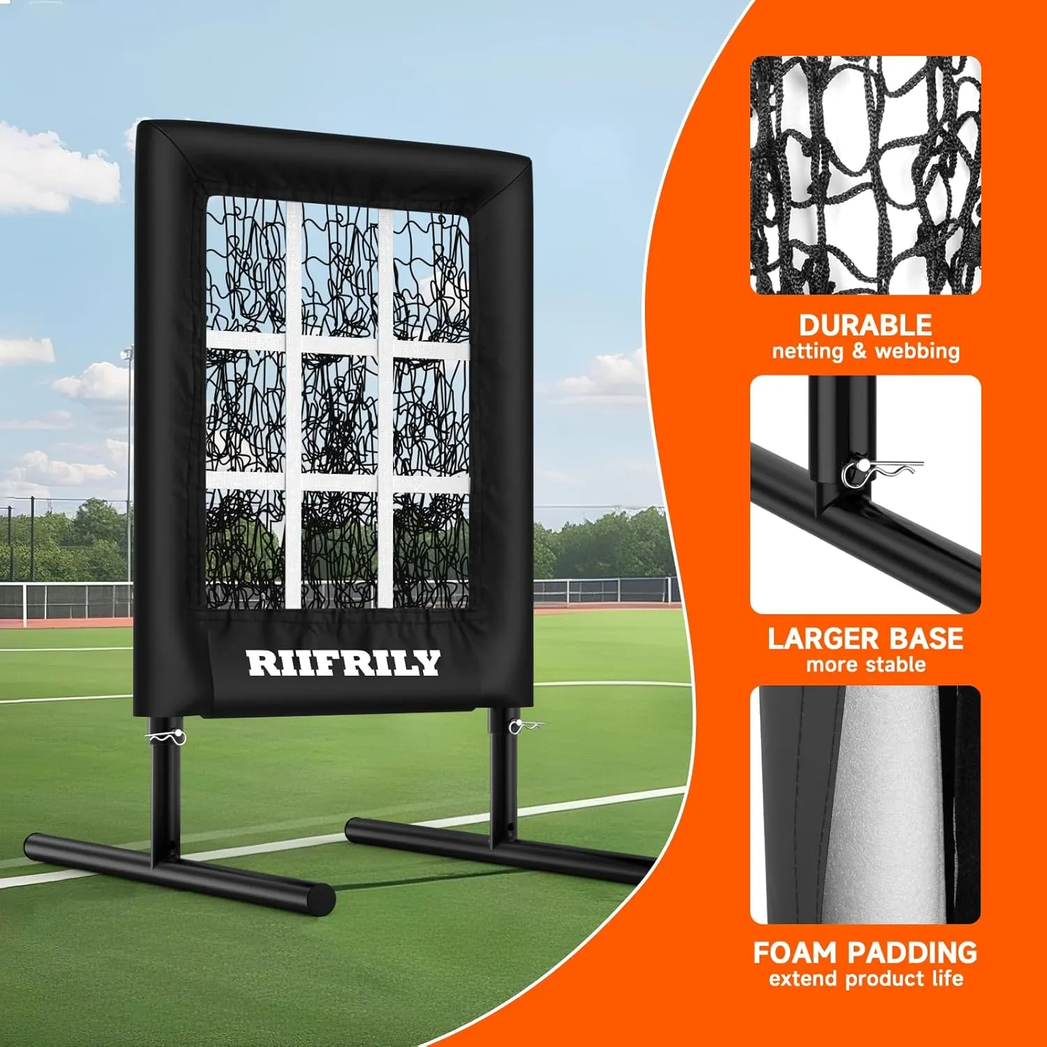 Heavy-Duty 9 Hole Baseball Pitching Net with Pitching Target Pockets, Regulation Size Strike Zone, Portable Adjustable Height Pitcher Training Equipment for Baseball/Softball Practice