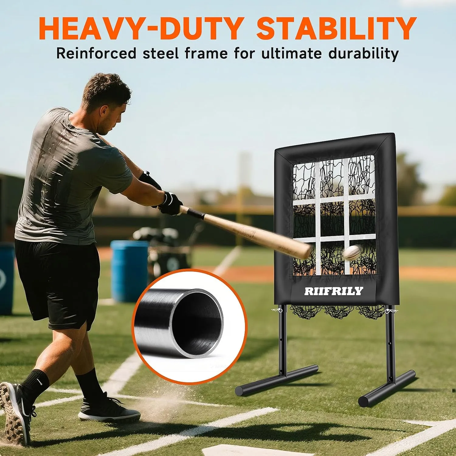 Heavy-Duty 9 Hole Baseball Pitching Net with Pitching Target Pockets, Regulation Size Strike Zone, Portable Adjustable Height Pitcher Training Equipment for Baseball/Softball Practice